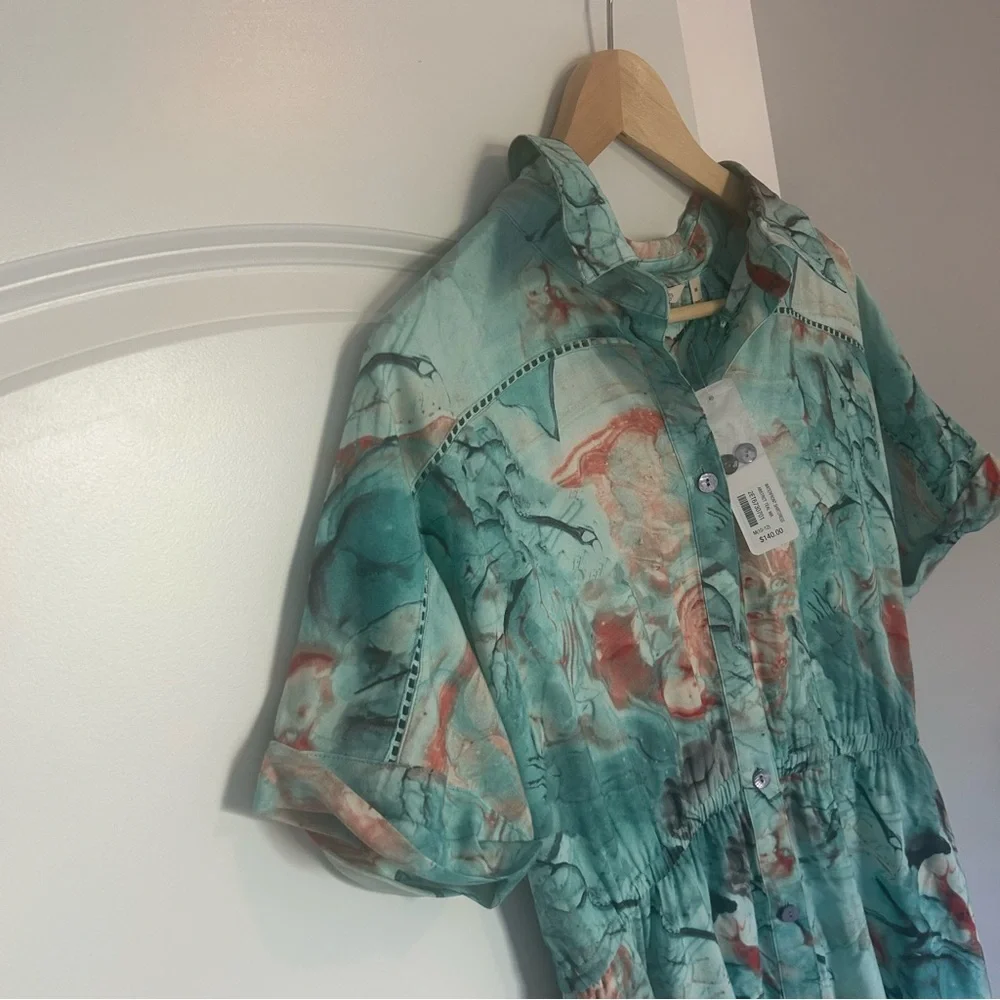 Soft Surroundings waterfront shirt dress abstract teal size M NWT - Picture 6 of 11
